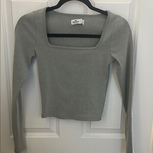 Hollister Gray Fitted Ribbed Long Sleeve Blouse
